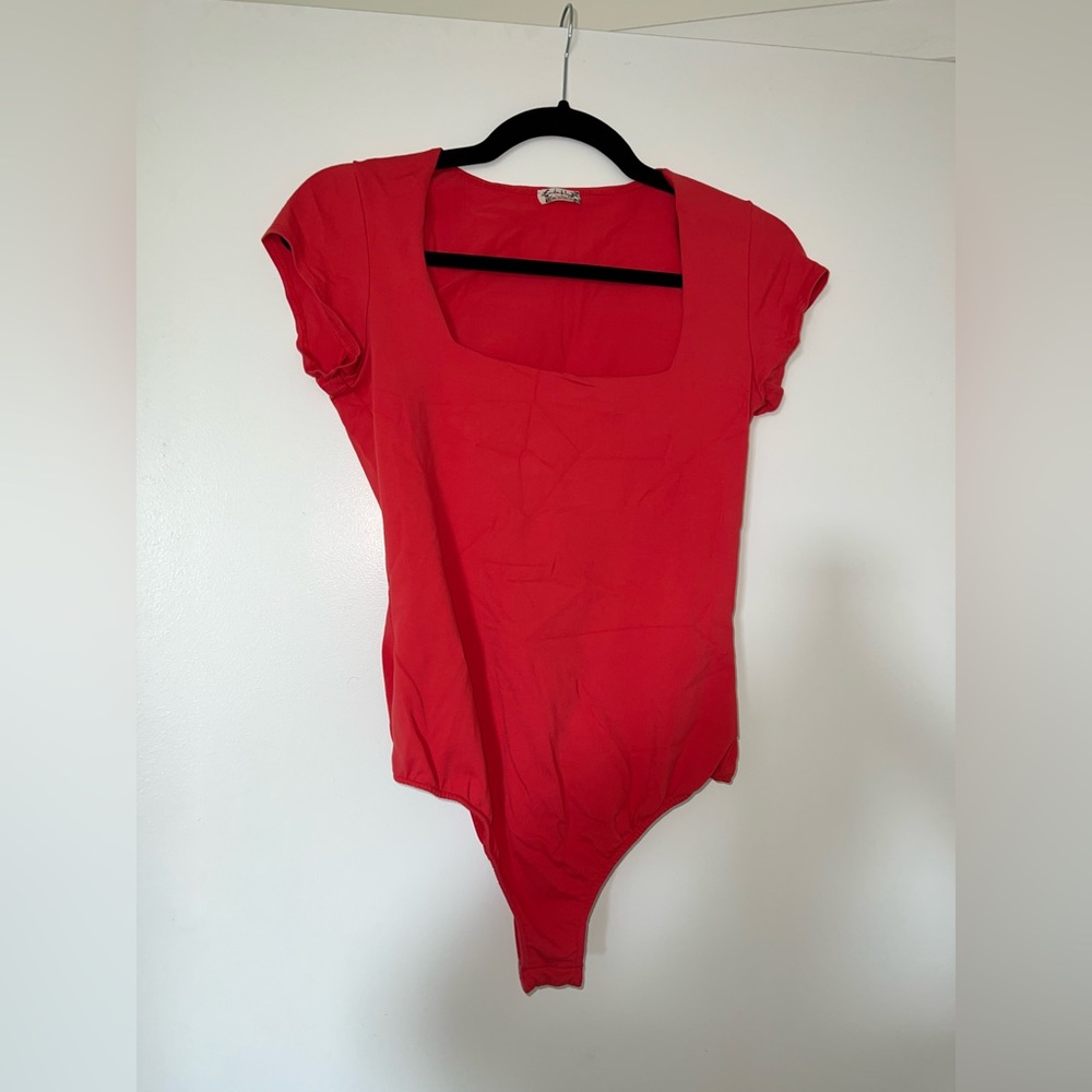 Free People Red Sleeved Bodysuit Size M